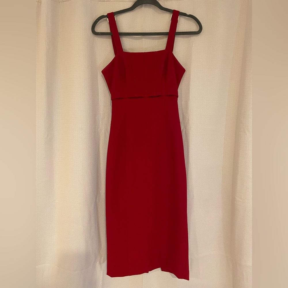 Cinq á Sept red knee length dress, size 2, with adjustable straps, open back